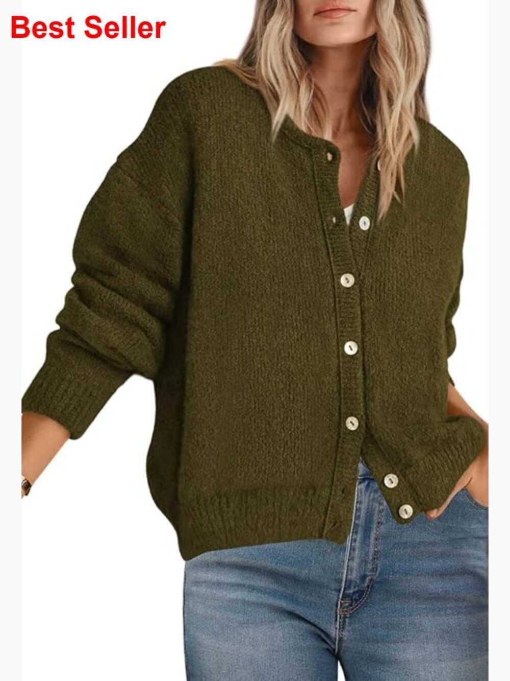 Long Sleeve Crewneck Button Down Chunky Cardigan Sweater